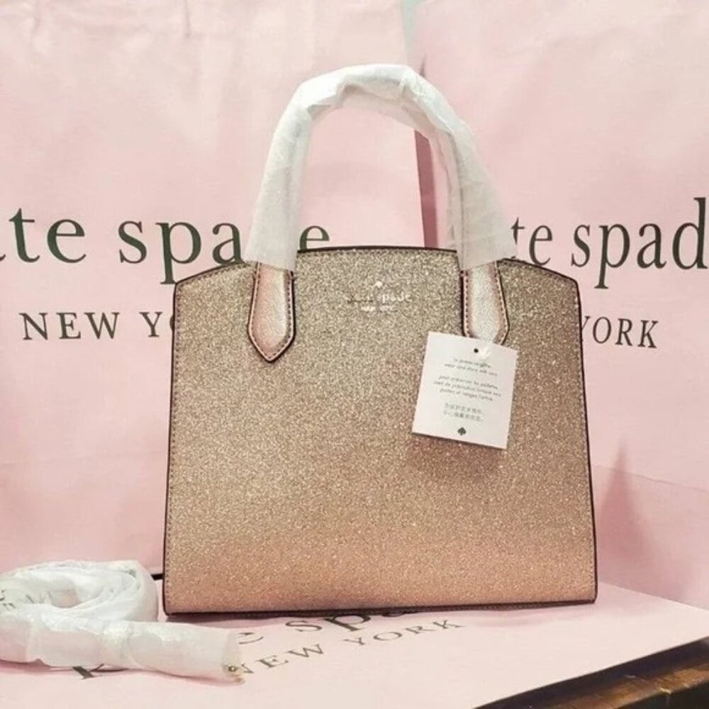Nwt Kate Spade Tinsel Gliter Rose Gold Crossbody Bag Purse